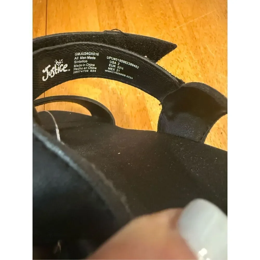 Justice Youth girl Black Strappy Sandals SZ 2